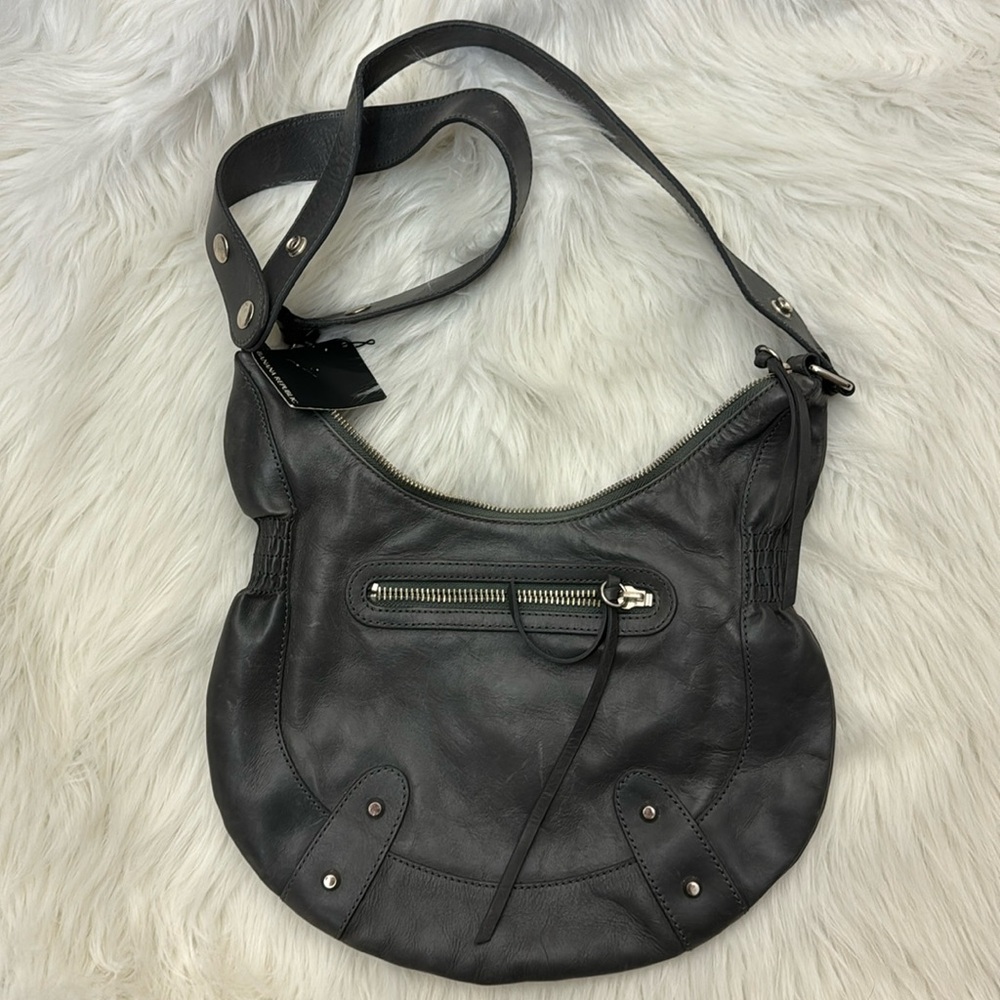 Banana Republic grey leather crossbody purse